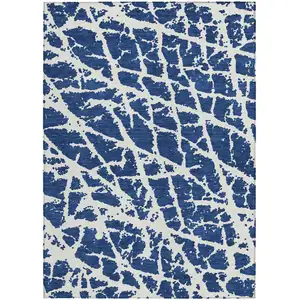 Photo of Blue and White Abstract Washable Non Skid Indoor Outdoor Area Rug