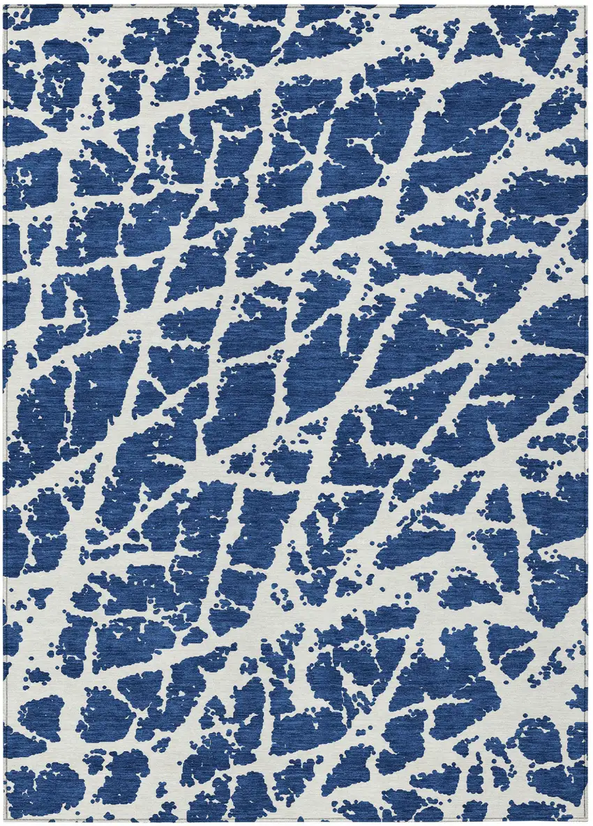 Blue and White Abstract Washable Non Skid Indoor Outdoor Area Rug Photo 2