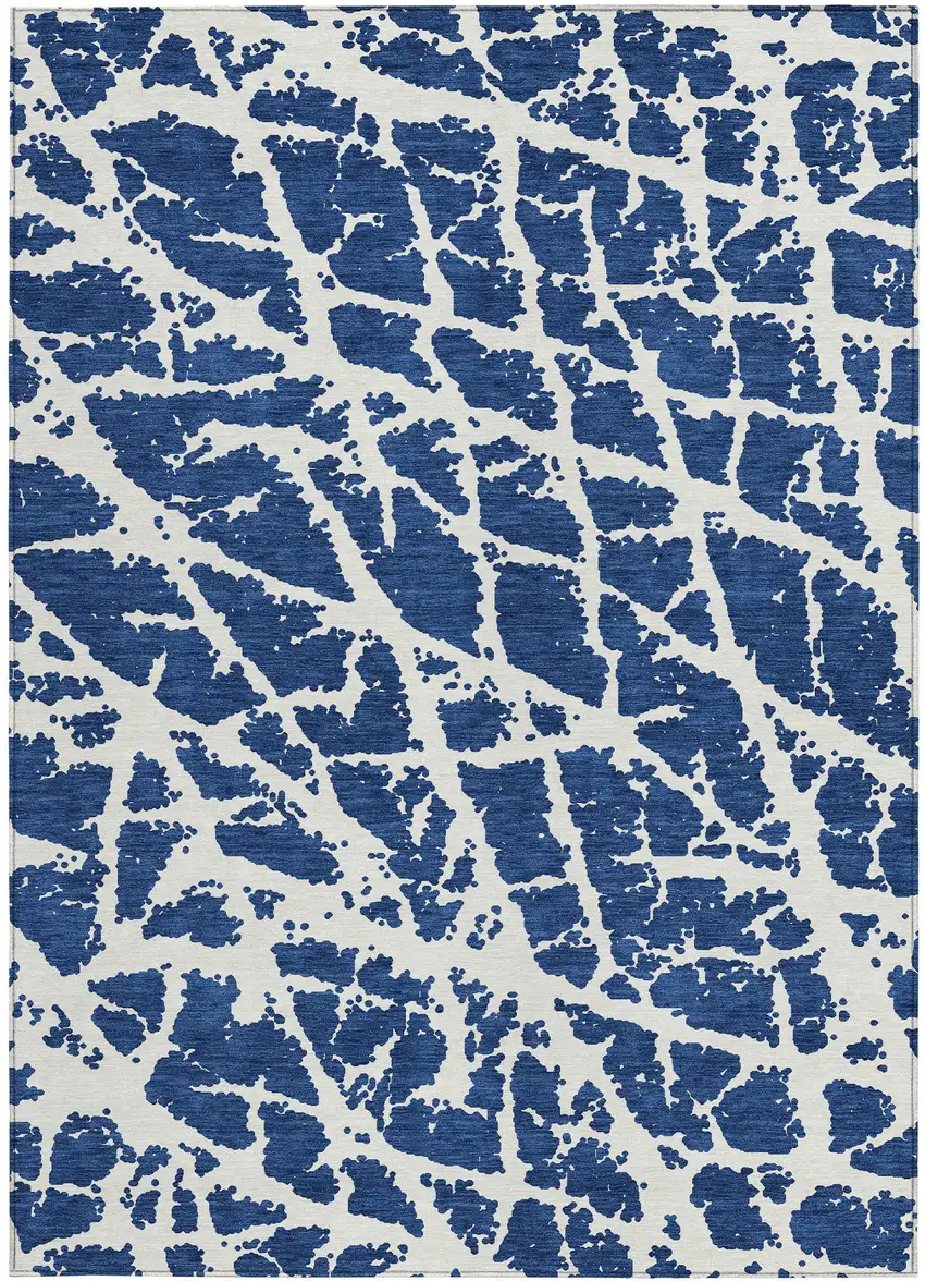 Blue and White Abstract Washable Non Skid Indoor Outdoor Area Rug Photo 5