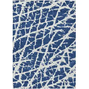 Photo of Blue and White Abstract Washable Non Skid Indoor Outdoor Area Rug