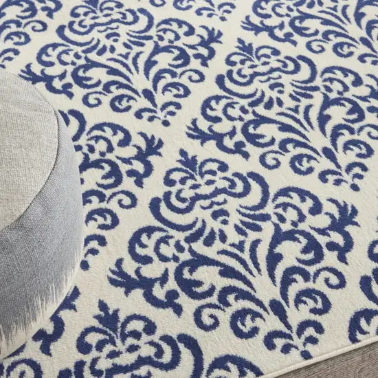 Blue and White Damask Power Loom Area Rug Photo 9