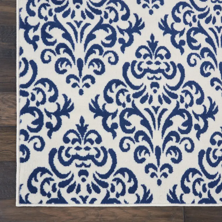 Blue and White Damask Power Loom Area Rug Photo 7