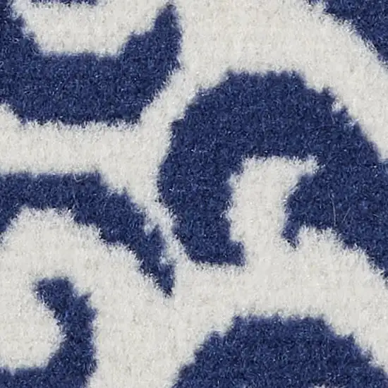 Blue and White Damask Power Loom Area Rug Photo 1
