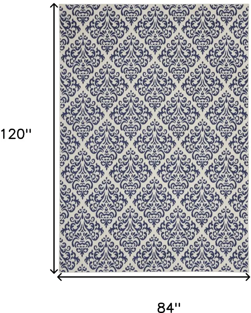 Blue and White Damask Power Loom Area Rug Photo 3