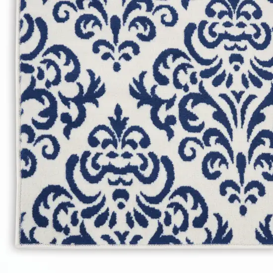 Blue and White Damask Power Loom Area Rug Photo 8