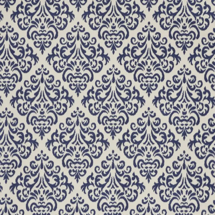 Blue and White Damask Power Loom Area Rug Photo 4