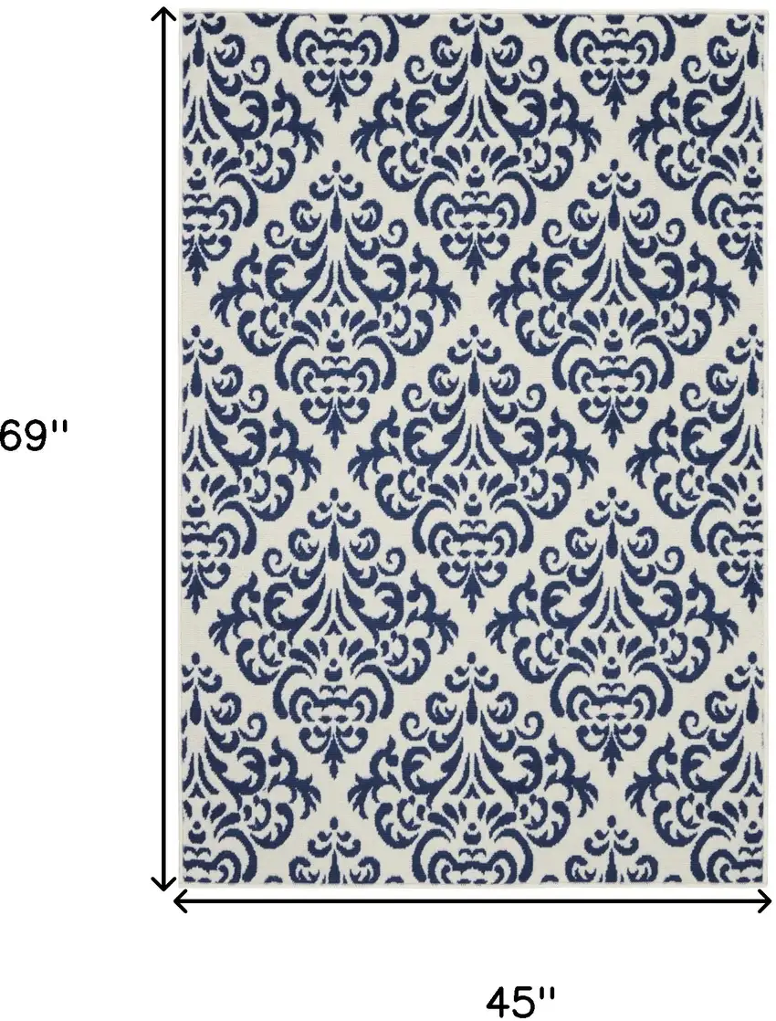 Blue and White Damask Power Loom Area Rug Photo 3