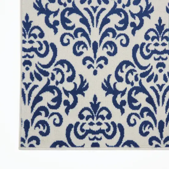 Blue and White Damask Power Loom Area Rug Photo 3