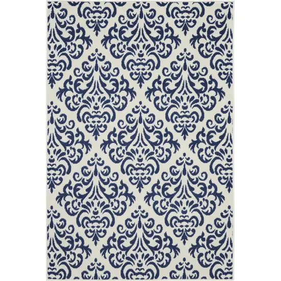 Blue and White Damask Power Loom Area Rug Photo 8