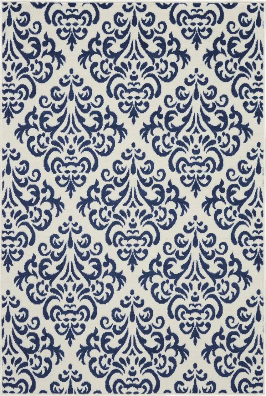 Blue and White Damask Power Loom Area Rug Photo 8