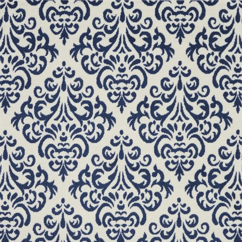 Blue and White Damask Power Loom Area Rug Photo 5