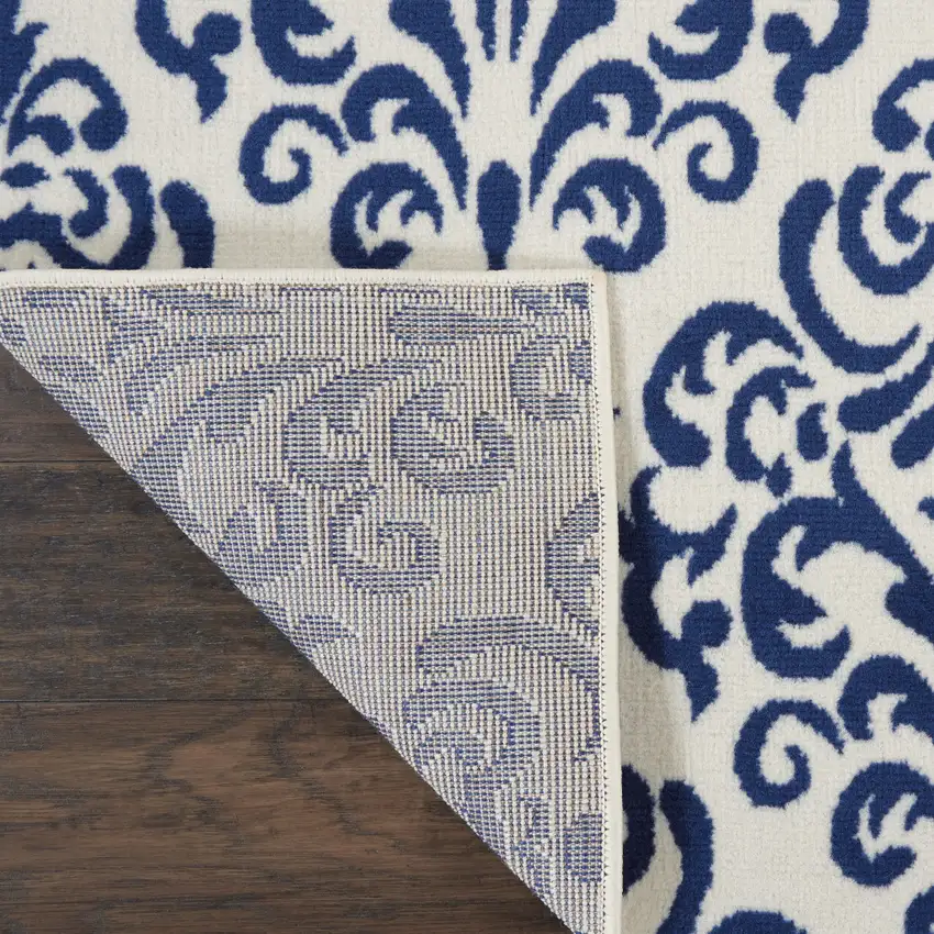 Blue and White Damask Power Loom Area Rug Photo 9