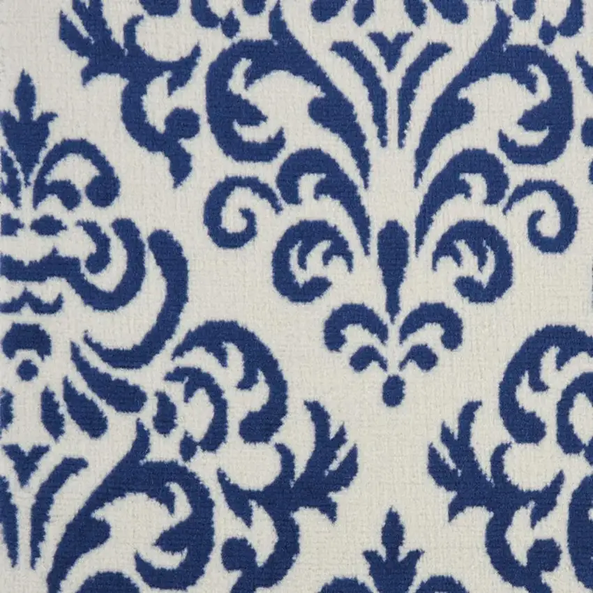 Blue and White Damask Power Loom Area Rug Photo 1