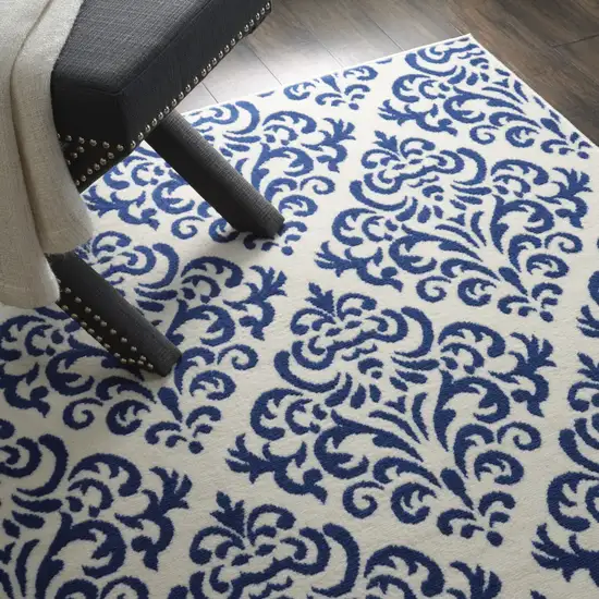 Blue and White Damask Power Loom Area Rug Photo 6