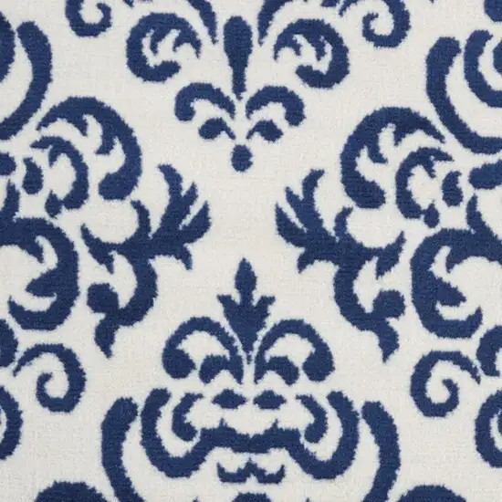 Blue and White Damask Power Loom Area Rug Photo 1
