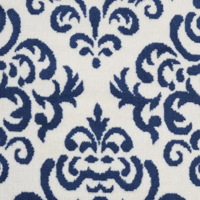 Blue and White Damask Power Loom Area Rug Photo 1