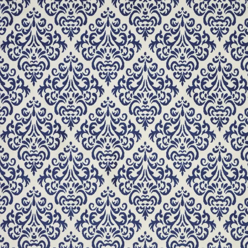 Blue and White Damask Power Loom Area Rug Photo 6