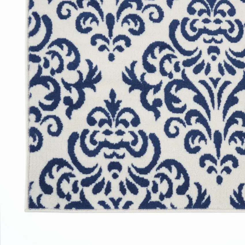 Blue and White Damask Power Loom Area Rug Photo 3