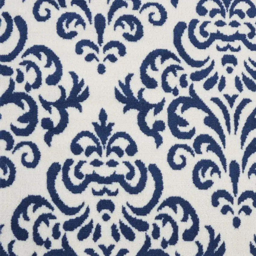 Blue and White Damask Power Loom Area Rug Photo 4
