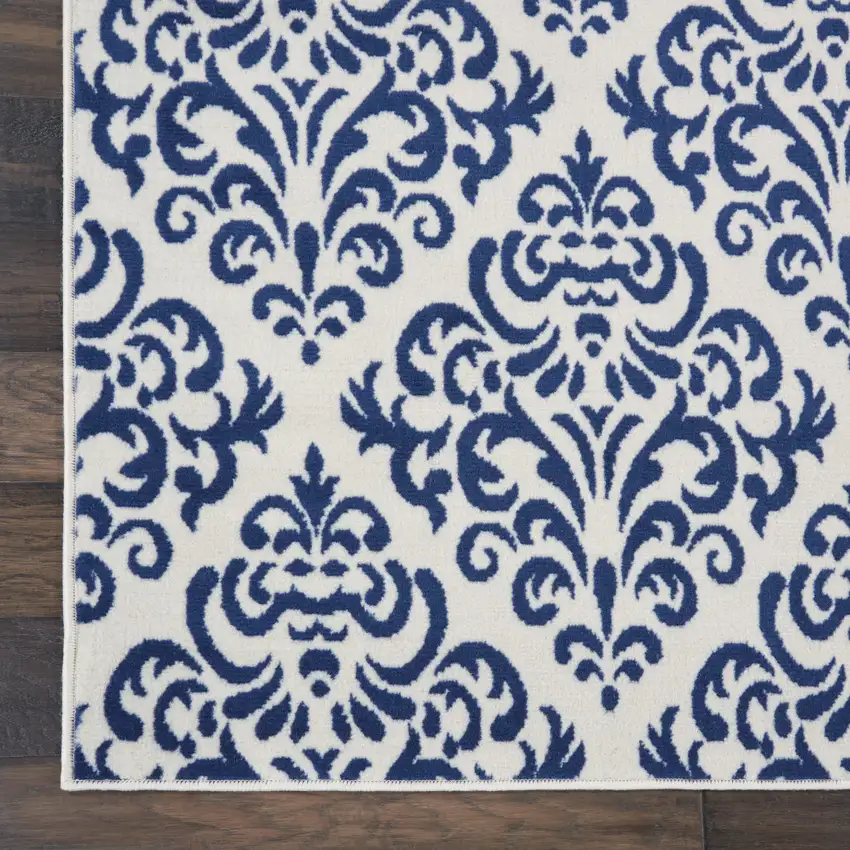 Blue and White Damask Power Loom Area Rug Photo 8