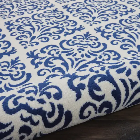 Blue and White Damask Power Loom Area Rug Photo 9