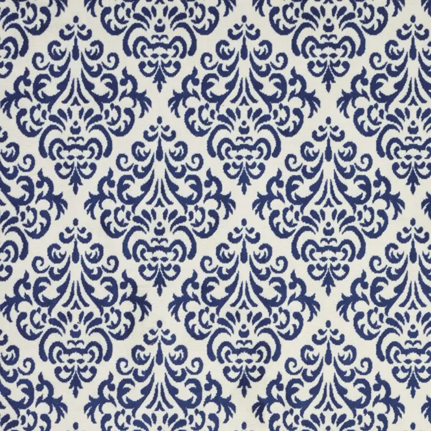 Blue and White Damask Power Loom Area Rug Photo 5