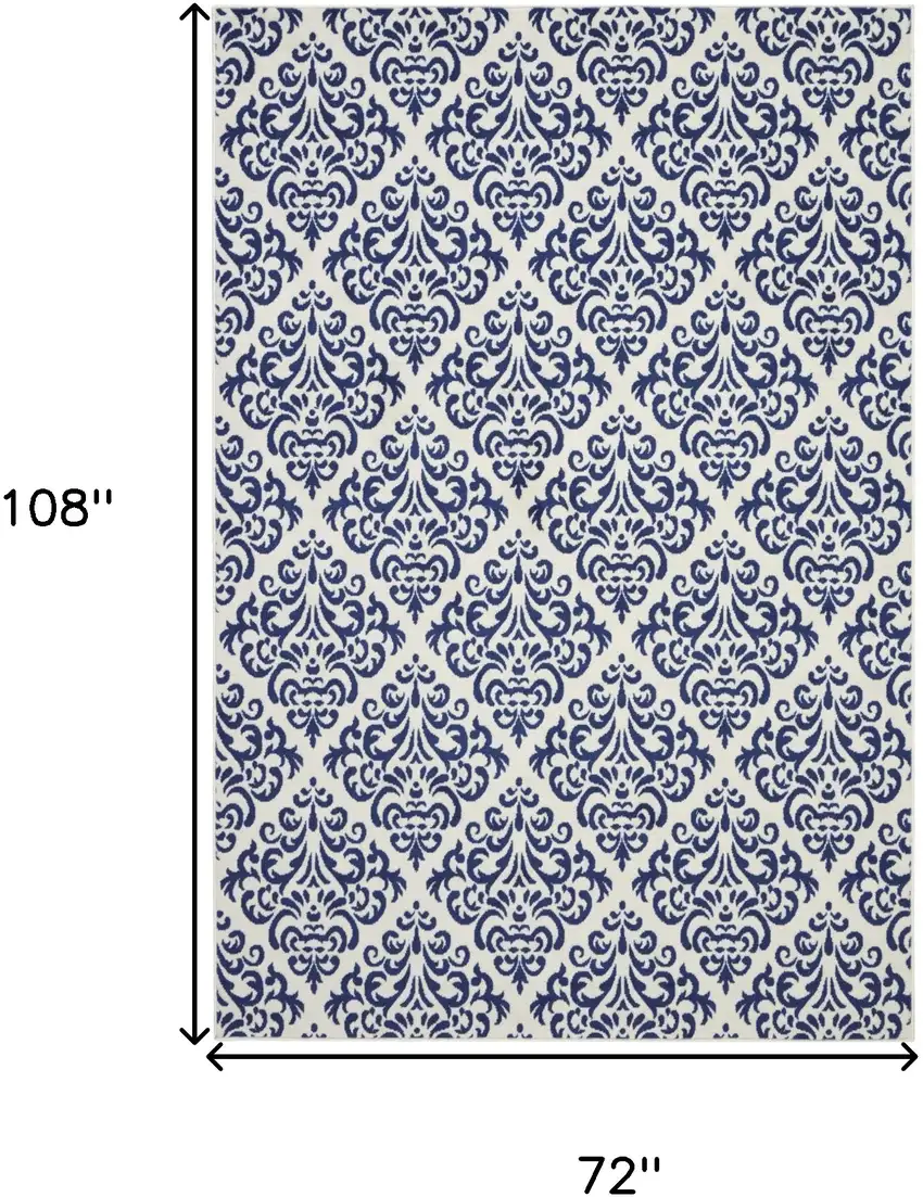 Blue and White Damask Power Loom Area Rug Photo 3