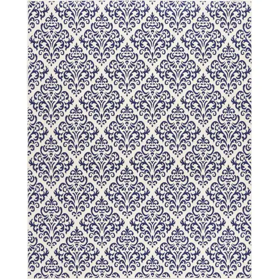 Blue and White Damask Power Loom Area Rug Photo 9