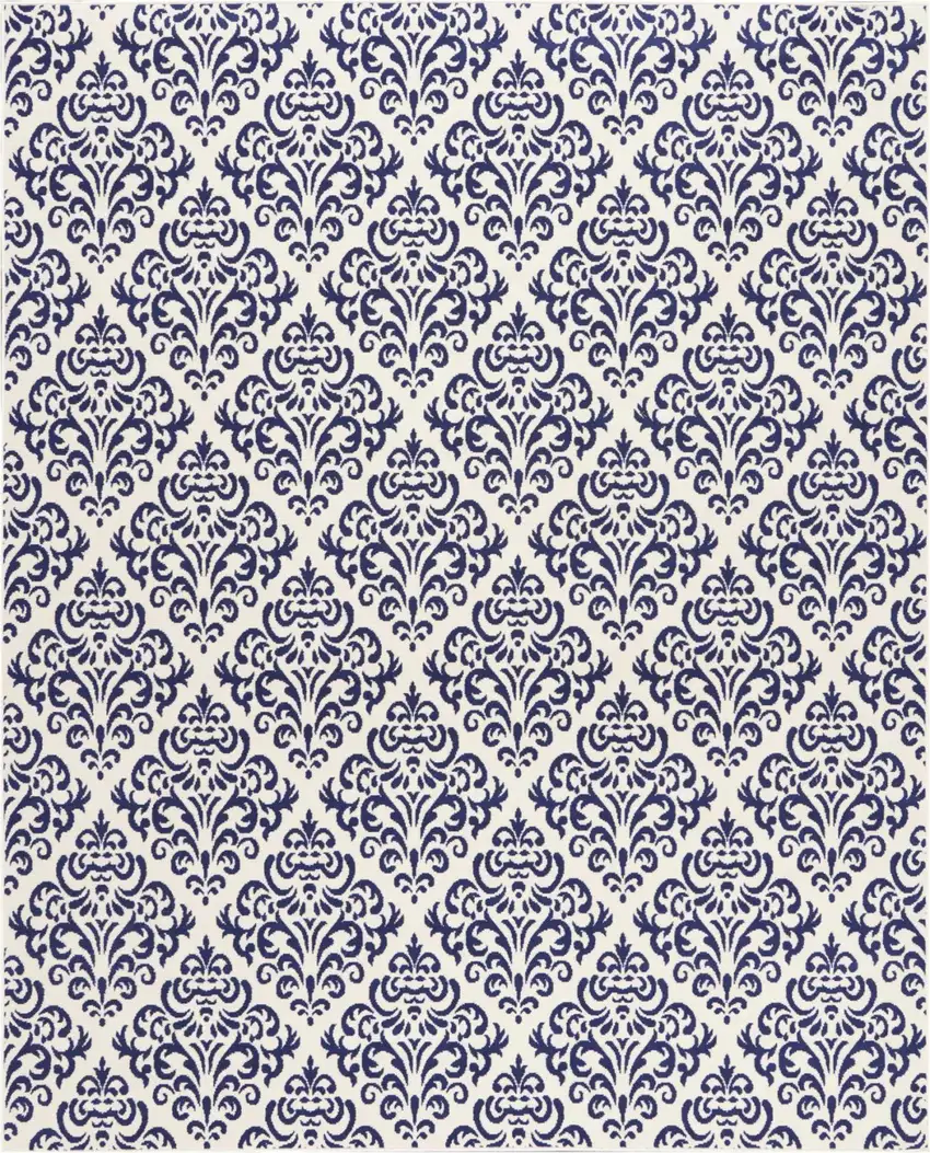Blue and White Damask Power Loom Area Rug Photo 9