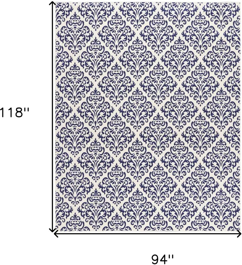 Blue and White Damask Power Loom Area Rug Photo 3