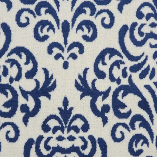 Blue and White Damask Power Loom Area Rug Photo 1
