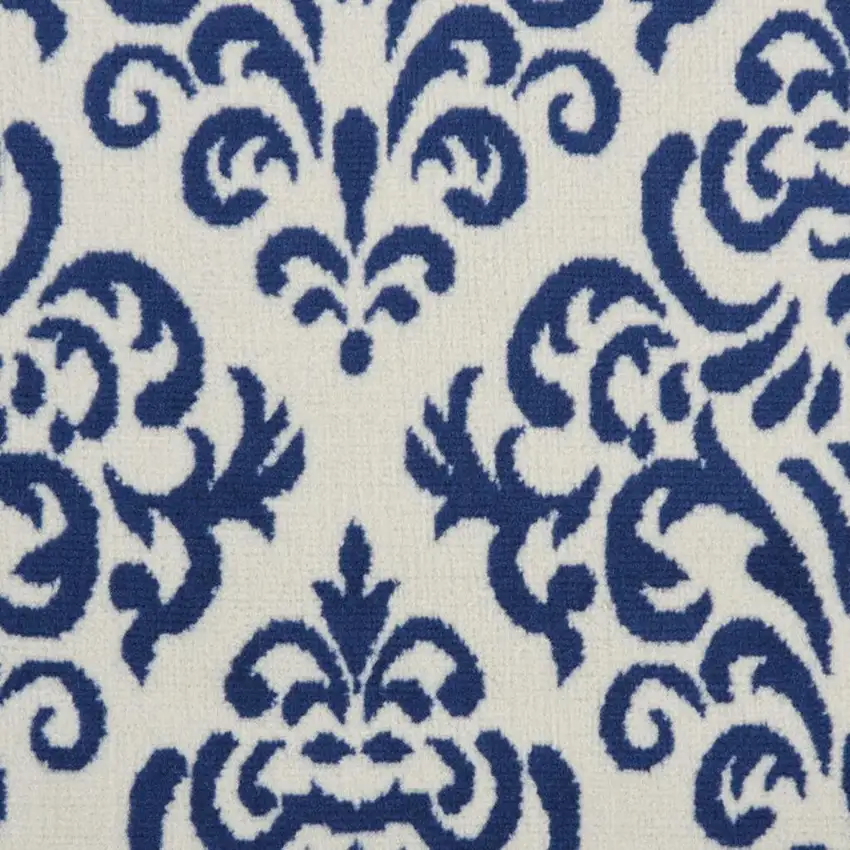 Blue and White Damask Power Loom Area Rug Photo 1