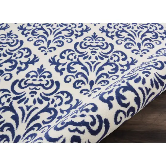 Blue and White Damask Power Loom Area Rug Photo 9
