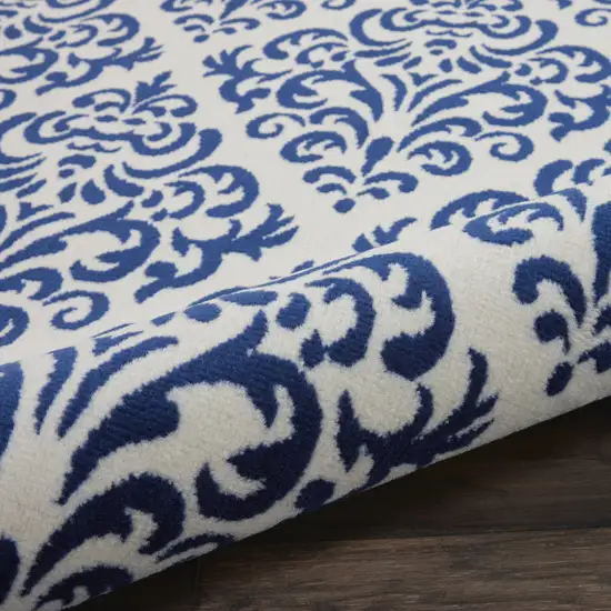 8' Blue And White Damask Runner Rug Photo 9