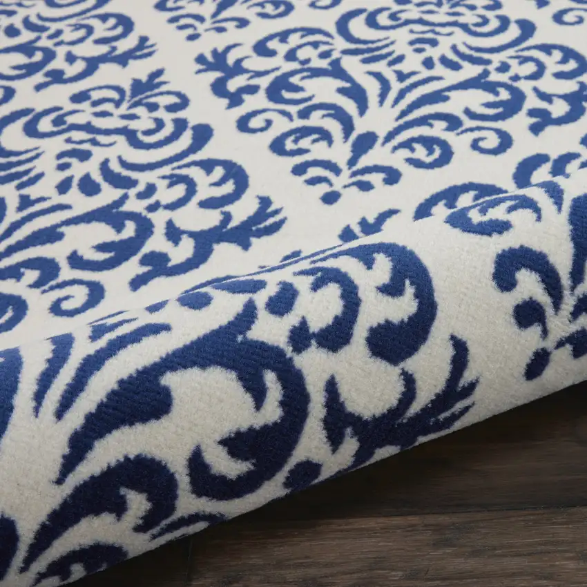 8' Blue And White Damask Runner Rug Photo 9