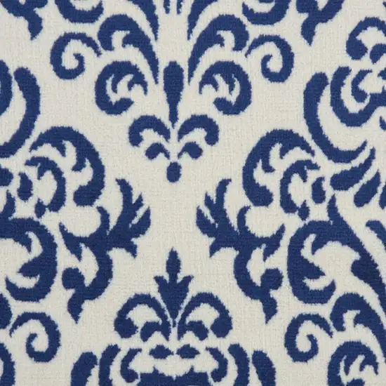 8' Blue And White Damask Runner Rug Photo 1