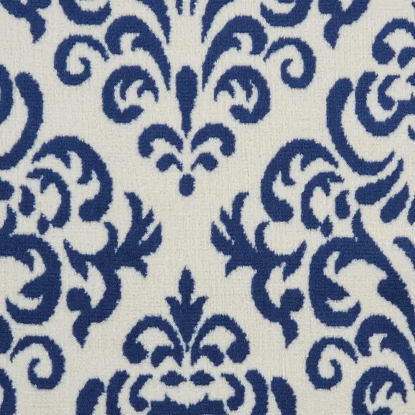8' Blue And White Damask Runner Rug Photo 1