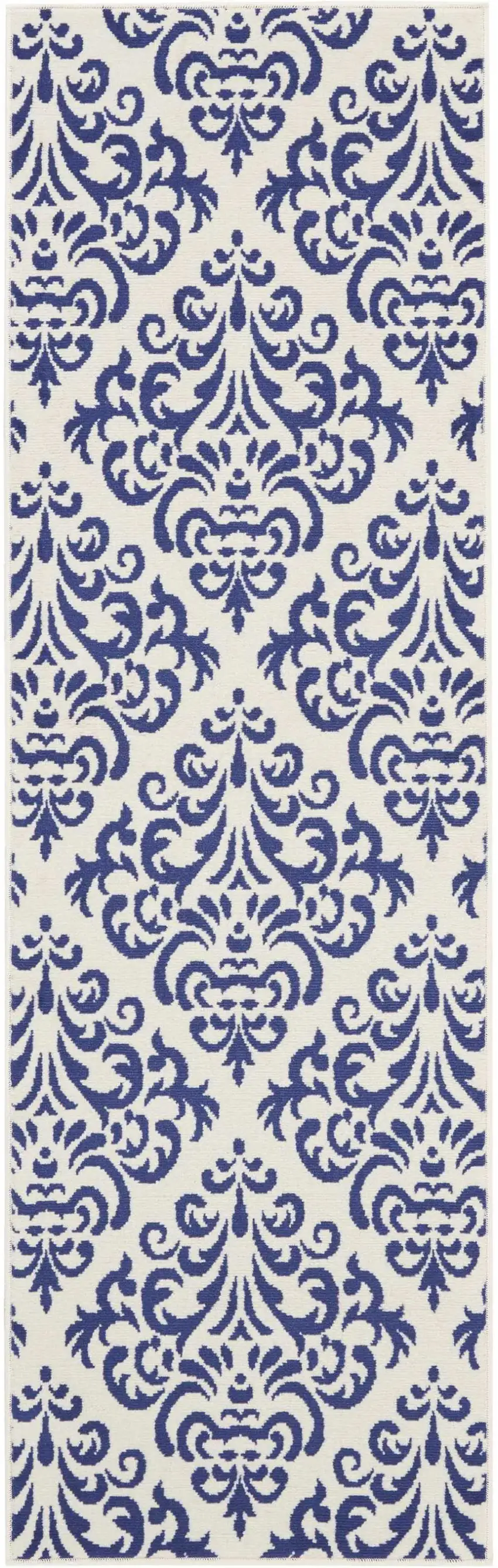 Blue and White Damask Power Loom Runner Rug Photo 2