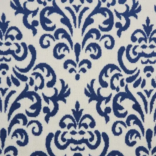 8' Blue And White Damask Runner Rug Photo 4