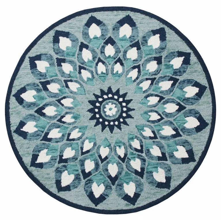 Blue and White Floral Feathers Area Rug Photo 1