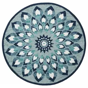 Photo of Blue and White Floral Feathers Area Rug