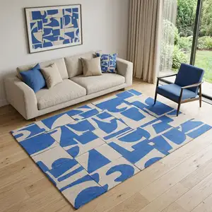 Photo of Blue and White Geometric Non Skid Area Rug