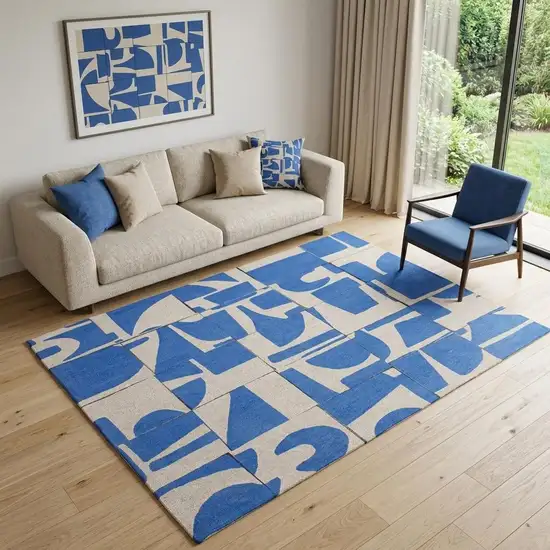 Blue and White Geometric Non Skid Area Rug Photo 1