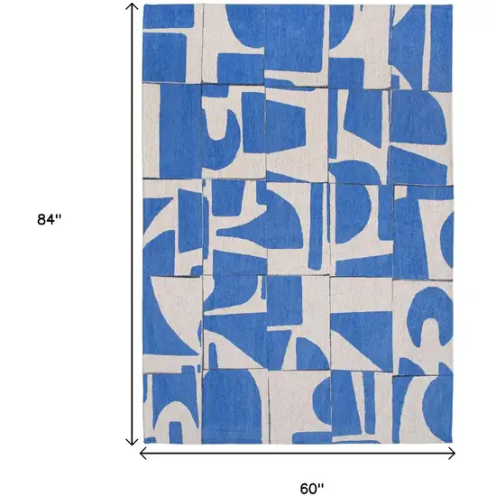 Blue and White Geometric Non Skid Area Rug Photo 8