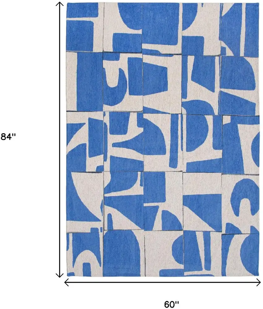 Blue and White Geometric Non Skid Area Rug Photo 8