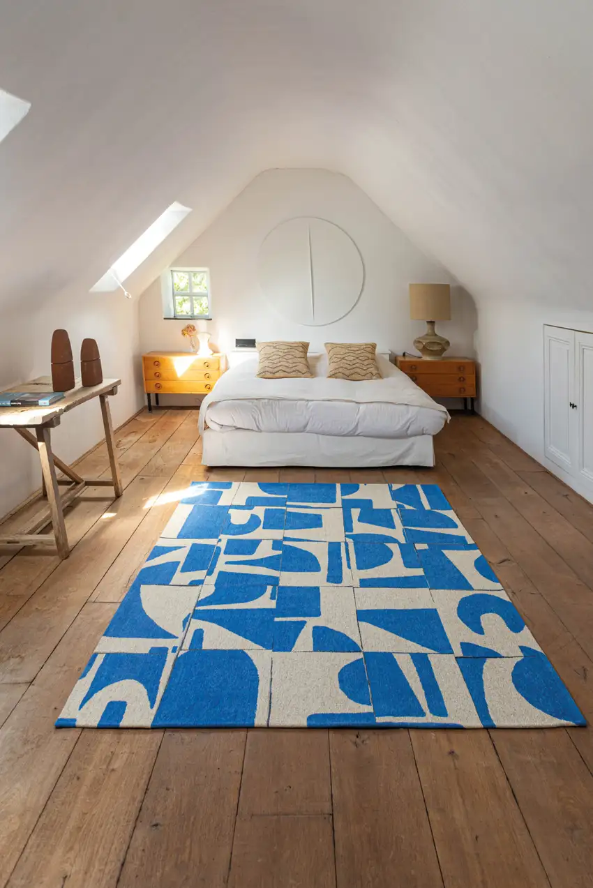 Blue and White Geometric Non Skid Area Rug Photo 4