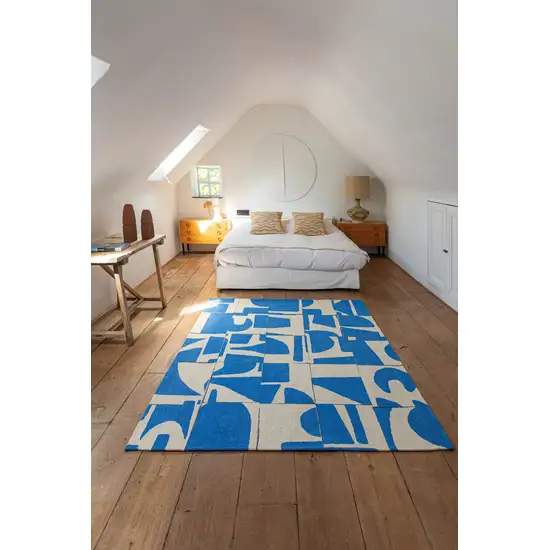 Blue and White Geometric Non Skid Area Rug Photo 4