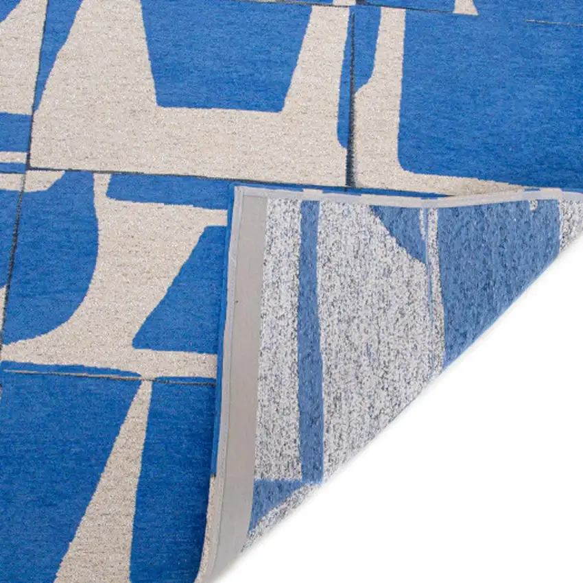 Blue and White Geometric Non Skid Area Rug Photo 6