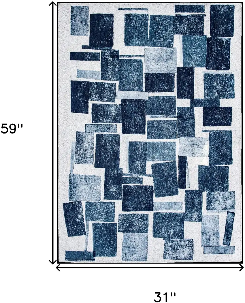 Blue and White Geometric Non Skid Area Rug Photo 3