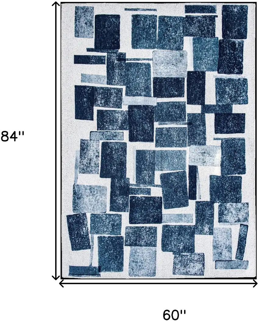 Blue and White Geometric Non Skid Area Rug Photo 3